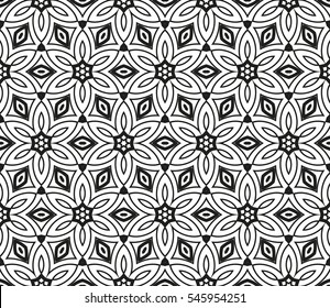 abstract seamless geometries pattern. White in black color. for wallpaper. design page fill. Vector illustration