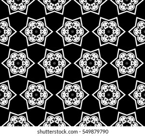 abstract seamless geometries pattern. White in black color. for wallpaper. design page fill. Vector illustration