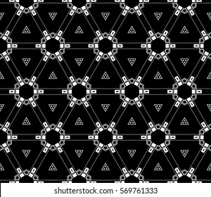 abstract seamless geometries pattern. White in black color. for wallpaper. design page fill. Vector illustration