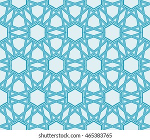 Abstract seamless geometry pattern. mirror transformation of geometry shapes. Vector illustration. For the interior design, printing, textile industry. Blue color