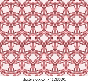 Abstract seamless geometry pattern. mirror transformation of geometry shapes. Vector illustration. For the interior design, printing, textile industry. Red color