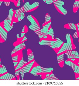 Abstract seamless girlish military pattern. Grunge spots endless print for sport textile, girlish fashion clothes, wrapping paper. Geometric grungy repeat ornament.