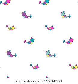 Abstract seamless girlish pattern. Colorful repeated backdrop for girl, textile, clothes, wrapping paper. fly birds ornament repeating