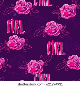 abstract seamless girlish pattern. cute romantic repeated backdrop. roses wallpaper for girls, fashion textile, clothes, wrapping paper. 