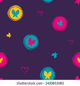 Abstract seamless girlish pattern. Fancy colorful repeated print for girl, textile, fashion clothes, wrapping paper.