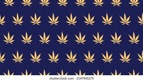 Abstract Seamless Gold Cannabis Leaf Pattern, Nature Background, Silhouette Texture. Vector Illustration