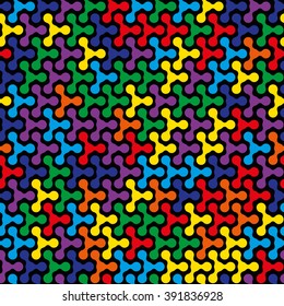 Abstract Seamless Gold Chaotic Geometric Pattern. Rainbow Colors Metaball Shapes On Black Background. Vector Illustration. EPS10.