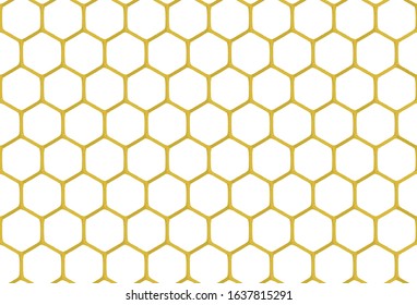 Abstract seamless of gold hexagon grid cells on white background vector illustration.
