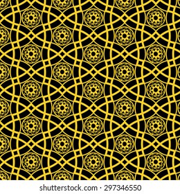 Abstract seamless golden pattern in arabic style, vector background