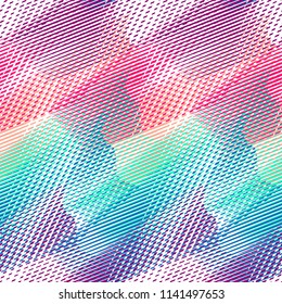 Abstract seamless gradient pattern with rainbow wave, little geometric shapes. Colorful repeated backdrop for textile, sport clothes, wrapping paper. repeating ornament. 