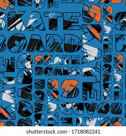 Abstract seamless graffiti pattern. Print with slogan Skate board vector illustrations with cool slogans for t-shirt print, sport textile and other uses.