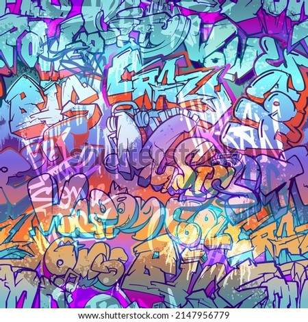 Abstract seamless graffiti pattern. Street art style print for sport textile, clothes, wrapping paper. Urban Repeat teenagers urban ornament. Grunge lettering endless art