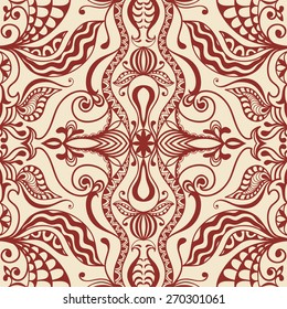 Abstract seamless graphic background. Hand drawn geometric pattern, fabric texture with tribal ethnic ornament, vector fashion illustration