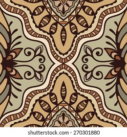 Abstract seamless graphic background. Hand drawn geometric pattern, fabric texture with tribal ethnic ornament, vector fashion illustration