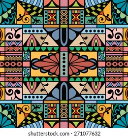 Abstract seamless graphic background. Hand drawn geometric pattern, fabric texture with tribal ethnic ornament, vector fashion illustration