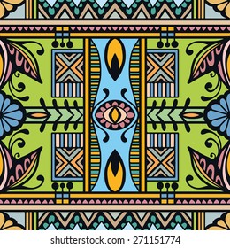 Abstract seamless graphic background. Hand drawn geometric pattern, fabric repeating texture with tribal ethnic ornament, vector fashion illustration