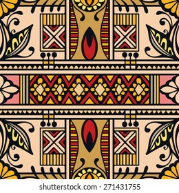 Abstract seamless graphic background. Hand drawn geometric pattern, fabric repeating texture with tribal ethnic ornament, vector fashion illustration