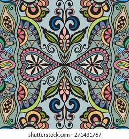 Abstract seamless graphic background. Hand drawn geometric pattern, fabric repeating texture with tribal ethnic ornament, vector fashion illustration