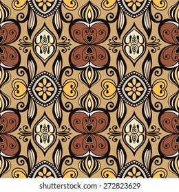 Abstract seamless graphic background. Hand drawn geometric pattern, fabric repeating texture with tribal ethnic ornament, vector fashion illustration