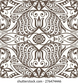 Abstract seamless graphic background. Hand drawn arabic pattern, fabric repeating texture with tribal ethnic ornament, vector fashion illustration