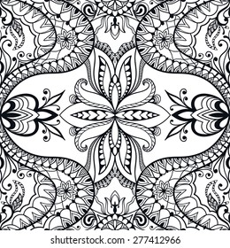 Abstract seamless graphic background. Hand drawn arabic pattern, fabric repeating texture with tribal ethnic ornament, vector fashion illustration. Black and white