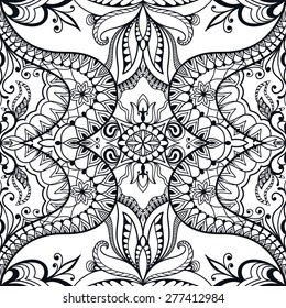 Abstract seamless graphic background. Hand drawn arabic pattern, fabric repeating texture with tribal ethnic ornament, vector fashion illustration. Black and white