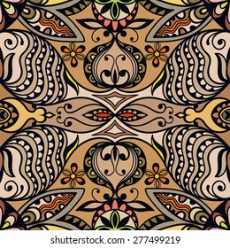 Abstract seamless graphic background. Hand drawn arabic pattern, fabric repeating texture with tribal ethnic ornament, vector fashion illustration