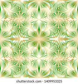 Abstract Seamless Green and White Geometric Pattern with Stripes. Floral Wicker Texture. Vector Illustration
