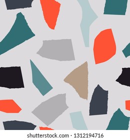 Abstract seamless grey background of multicolored pieces of paper. Modern background  print for fabric, paper, cover, interior and other uses.