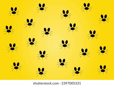 Abstract seamless grey cats face pattern on yellow background. Cat face repeated backdrop with different angles. For both gender wallpaper , textile, clothes, wrapping paper, sleeping suits print.