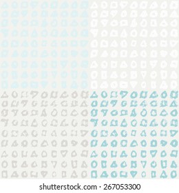 Abstract seamless grey pattern with hand drawn triangles, circles and squares for wrapping paper. Graphic vector background. CMYK color mode