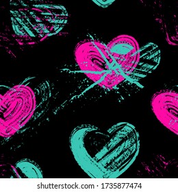 Abstract seamless grime grunge hearts pattern. Textured romantic Valentine's day print.