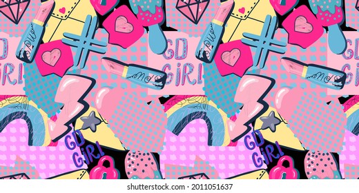 Abstract seamless grunge colorful pattern. Repeating background. Graffiti pattern. Street style. Urban lifestyle. Youth design for teenagers.