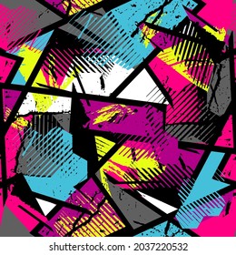 Motif abstrait géométrique grunge harmonieux. Impression de sport à texture répétitive pour le textile de mode, les vêtements, le papier d'emballage. Des ornements géométriques répétés.