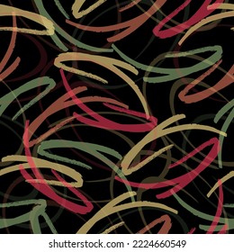 Abstract seamless Grunge geometric pattern with curved lines. Fire track and arrows repeat print for sport textile, fashion clothes, wrapping paper.