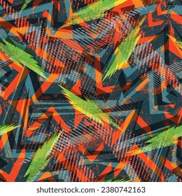 Abstract seamless Grunge geometric pattern with lightnings. Geometrical repeat ornament.