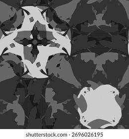 Abstract seamless grunge geometric pattern. black and white textured repeated print for textile, clothes, wrapping paper . Vector illustration