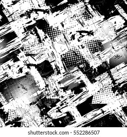 patrón geométrico abstracto y sin fisuras para niñas, niños, textil de moda. diseño urbano moderno con elementos de forma. Colores caóticos y repetidos en blanco y negro.