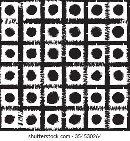 Abstract seamless grunge hand drawing texture. Horizontal and vertical stripes with polka dots in row. Vector illustration.