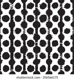 Abstract seamless grunge hand drawn texture with vertical stripes and polka dots in row. Vector illustration.