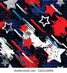 Abstract seamless grunge pattern  with american repeat print for boy, sport textile, clothes, wrapping paper. Independence repeated Background
