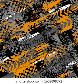 Motif abstrait harmonieux grunge pour garçon. Arrière-plan moderne de style urbain avec trace de pneu, éclair, points, étoiles et éléments de pulvérisation. Conduisez et accélérez le papier peint créatif moderne pour les gars.