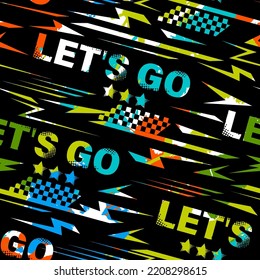 Abstract seamless grunge pattern for boy. Urban style modern background with sport elements. Drive and speed modern creative wallpaper for guys. Extreme style
