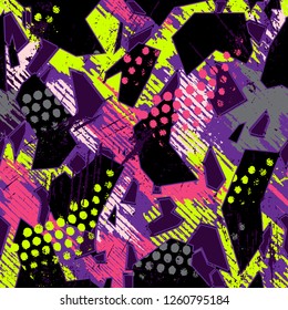 Abstract seamless grunge pattern in bright neon colors. repeated backdrop for girl, sport and fashion textile, clothes, wrapping paper. - Векторная графика
