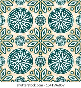 Abstract seamless grunge pattern design for silk scarf pattern with leaves and geometric element. For printing on fabrics, kimonos, hijabs.