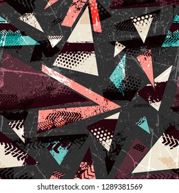 Abstract seamless grunge pattern for girls, boys, clothes with Creative geometric figures, triangles. Funny sport pattern for textile and fabric. Fashion style.