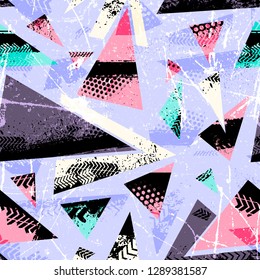 Abstract seamless grunge pattern for girls, boys, clothes with Creative geometric figures, triangles. Funny sport pattern for textile and fabric. Fashion style.