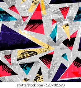 Abstract seamless grunge pattern for girls, boys, clothes with Creative geometric figures, triangles. Funny sport pattern for textile and fabric. Fashion style.