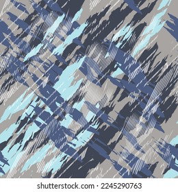 Abstract seamless grunge pattern in grey and Blue colors. Grungy sport repeat print for sport textile, fashion clothes, wrapping paper. Textured endless background.