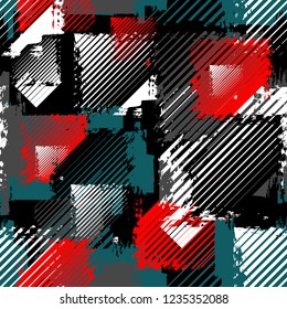 Abstract seamless grunge pattern. Grungy geometric repeated backdrop for boy, sport textile clothes, wrapping paper